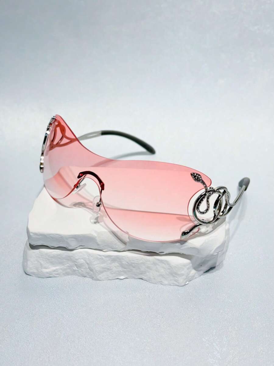 1 Set Damen Y2K Stil integrierte Linsen Modebrille mit silberner Schlangen Dekoration, modische Brille für Outdoor, Radfahren, Strand, Party, Reisen Preppy Stil für Schulanfang Wickelform Tempel Dekoration