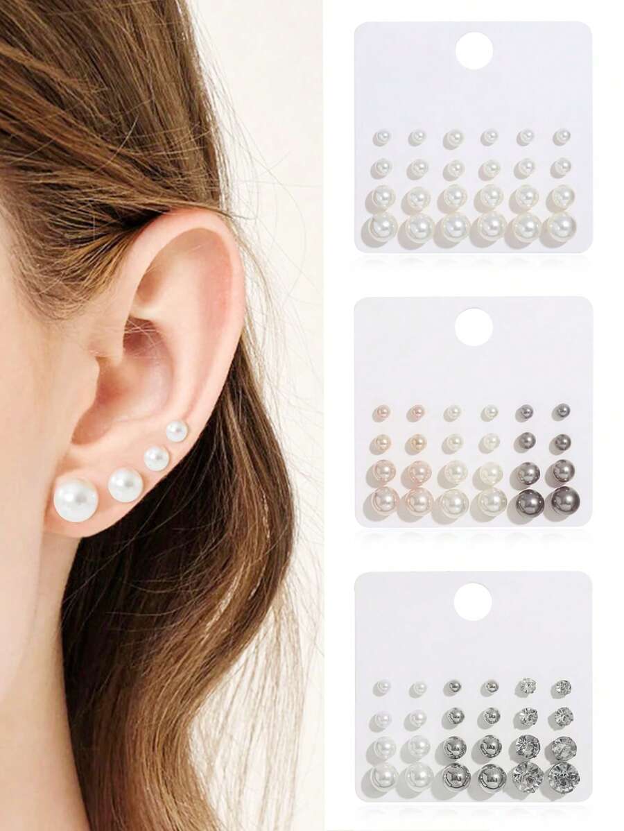 TopHanqi 72/36/12/6 Pairs Minimalist Elegant Faux Pearl Stud Earrings, Suitable For Women's Daily Wear, Commuting, Gathering, Dating, Gift, All Season