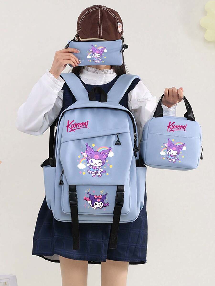 Sanrio Sanrio Kuromi 1pc/3cps Set Back To School Backpack Set,Summer Large Capacity Multi-Piece Backpack&Crossbody Bag&Clutches Laptop Compartment School Bag Simple Casual All-Purpose Backpack Purse Solid Color Nylon School Backpack With Adjustable Strap& Multi Pockets Bookbags Lightweight Portable Zipper Bag Pack Back To School School Supplies