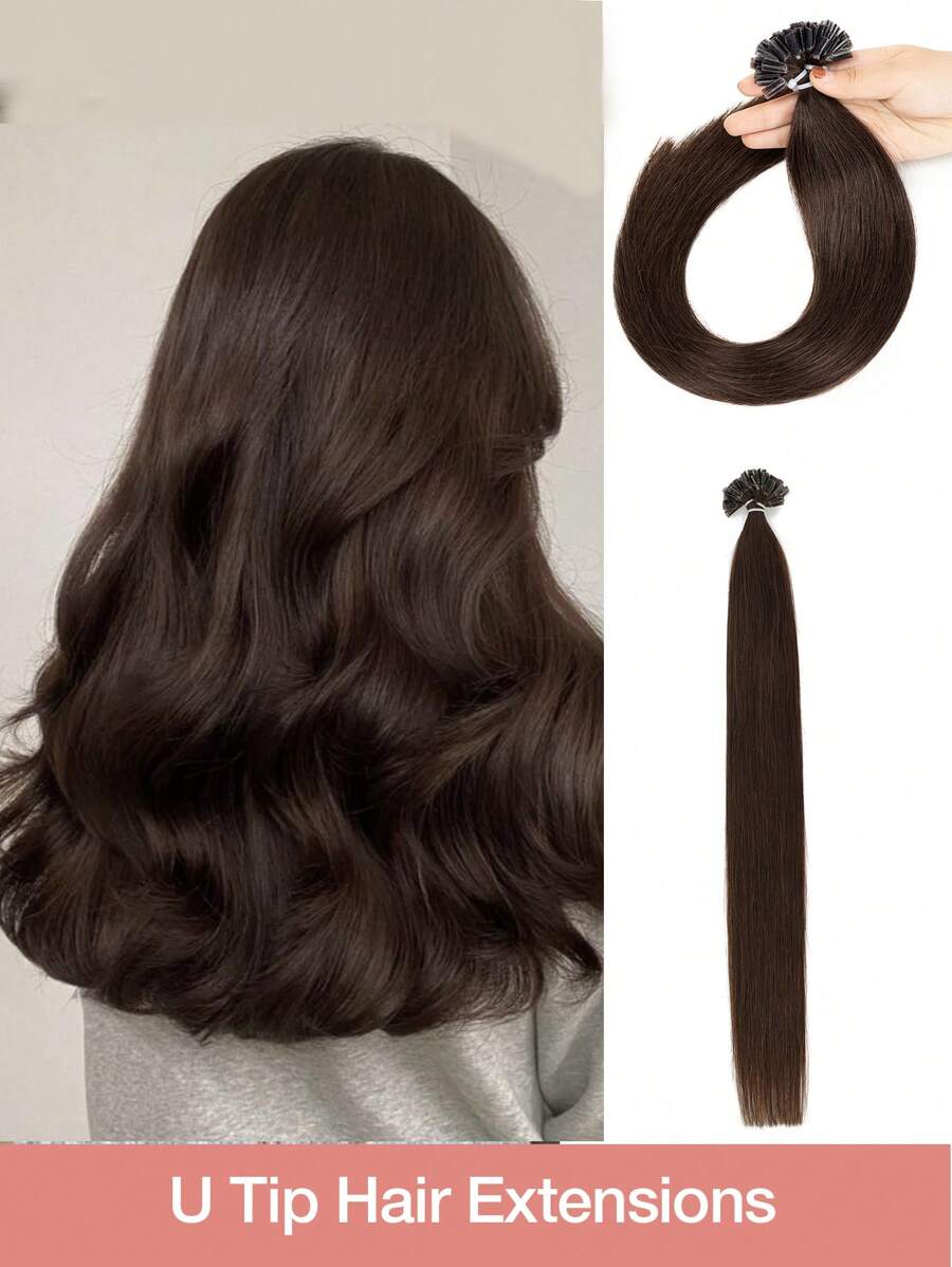 50 extensiones de cabello humano liso con punta en U, color natural, de 30 a 55 cm, invisibles, con base de seda y sin costuras, para mujeres.
