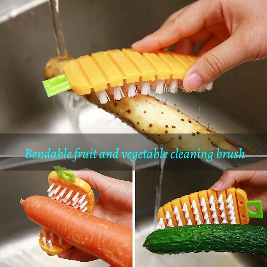 Flexibler multifunktionaler Obst- und Gemüseputzer Haushalts-Küchen-Reinigungsbürste zum Entfernen von Schmutz von Süßkartoffeln, Kartoffeln, Möhren und Melonen und Früchten