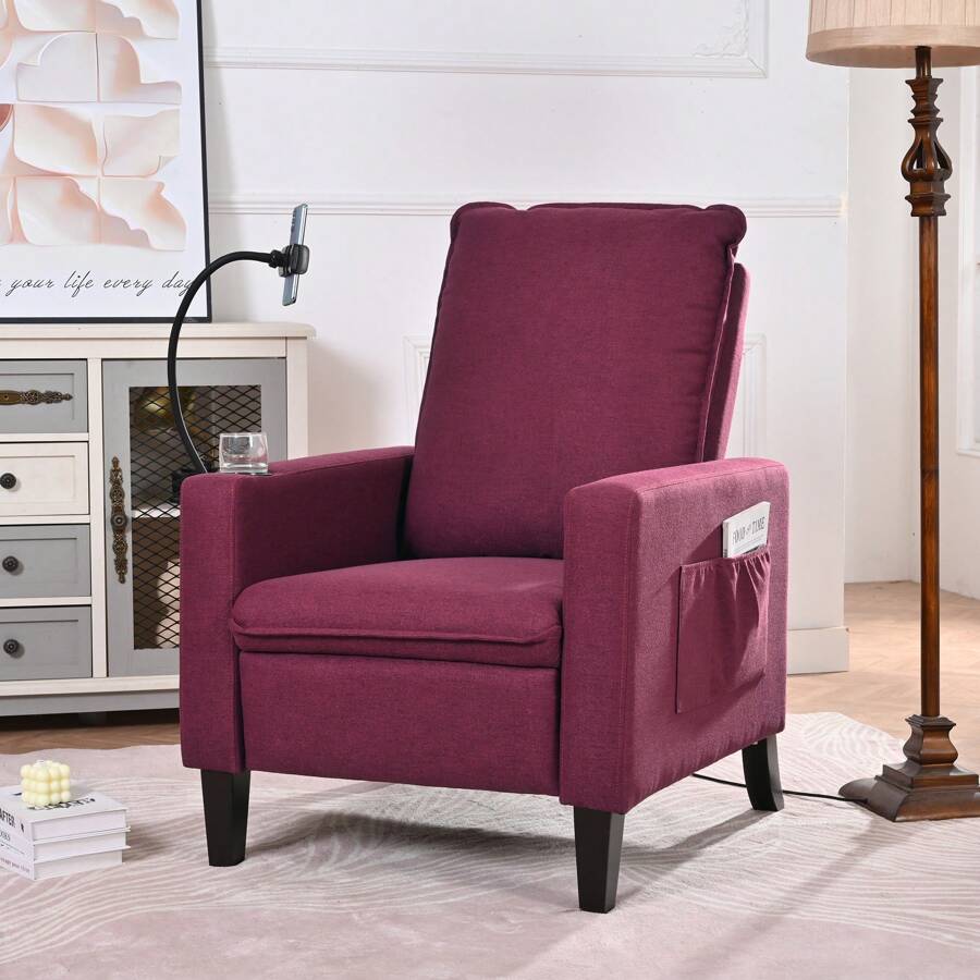 Recliner Chairs For Adults, Modern Recliner Sofa With Mobile Phone Holder/Cup Holder, Ergonomic Adjustable Single Sofa With Thicker Seat Cushion Modern Home Theater Seating For Living Room Red
