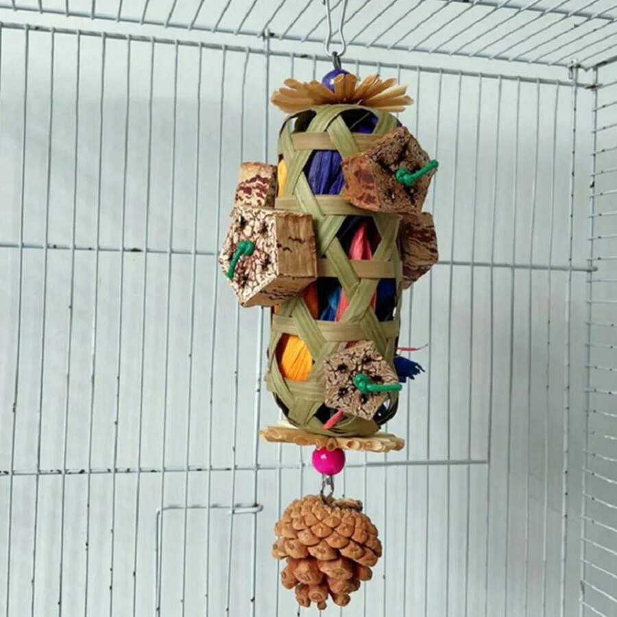 Parrot Hanging Bite Wooden Colorful Shredding Crinkles Parrot Chew Toys Natural Foraging Sola For Conures Cockatiels Parakeets