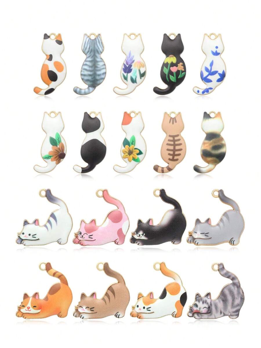 8/10 peças de pingentes fofos de desenho animado com silhueta de gato, acessórios de joias faça você mesmo da moda adequados para uso diário