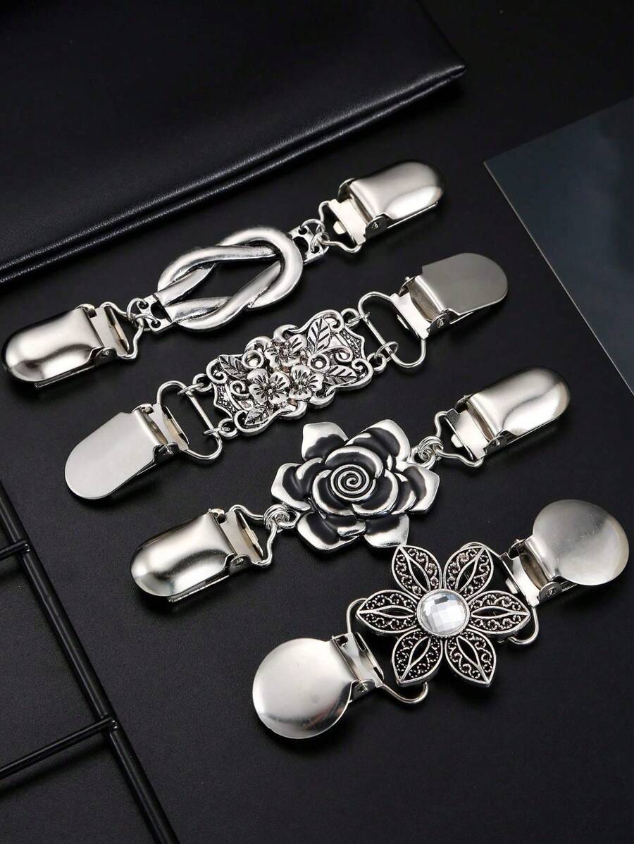 4/6pcs Vintage Sweater Shawl Clips Retro Cardigan Collar Clips Dress Shirt Brooch Clips For Women Girls Wearing | 6 Styles