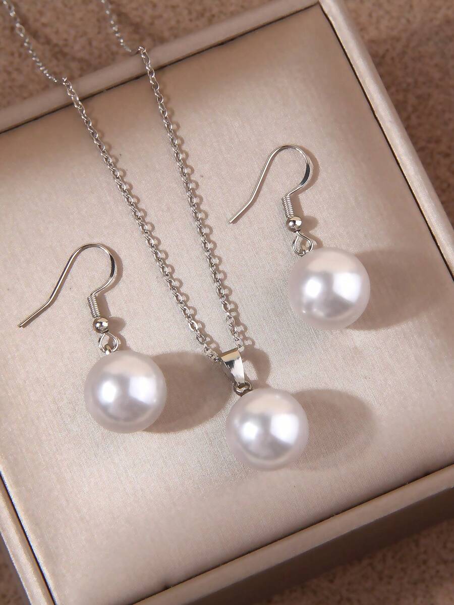 1 conjunto de colar de pérolas elegante feminino com brincos de pérolas conjunto de joias