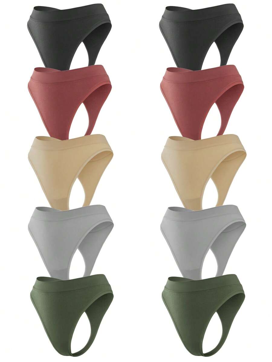 10 Pièces Femmes Sexy 5 Couleurs Culottes Confortables Sous-vêtements Taille Basse Couleur Unicolore Douce G String Respirant Lingerie Féminine Tentation Intimes