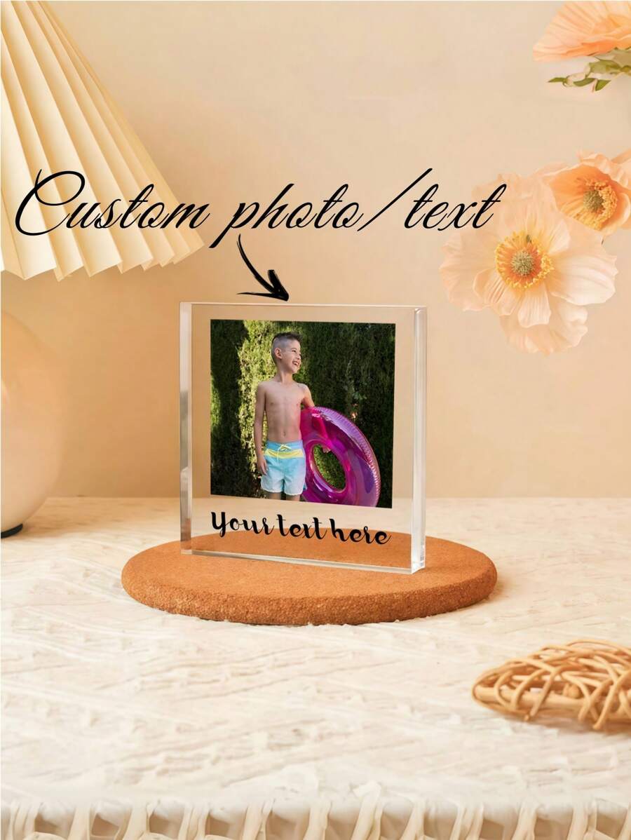 1pc Customized Acrylic Creative Figurine, Collectible Item With Photo And Text, Teenager Creative Decor, Customize With Your Child's Photo To Record Their Growth Stages And Life Scenes, Can Be Used As A Warm Home Decor, Suitable As A Gift For Father, Mother, Husband, Wife, Child, Classmate, Teacher, Boyfriend, Girlfriend, Student Back To School/Graduation Gift