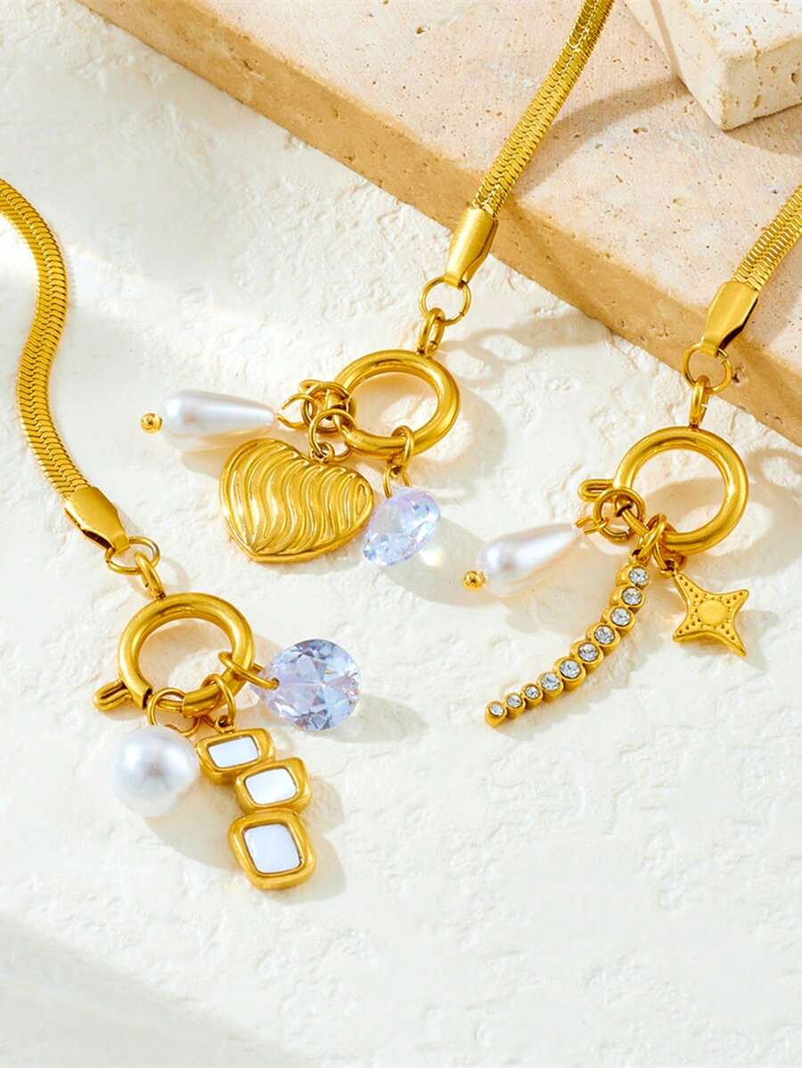 1 Stück modisches Herz geometrisches Quastendekor Anhänger Schlangenknochen Kette Armband, geeignet für täglichen Gebrauch von Frauen