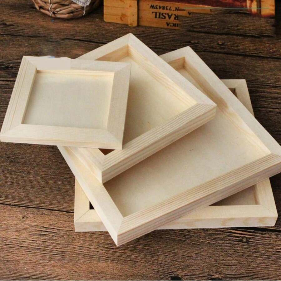 Portafotos de madera en blanco para manualidades de niños, juego de varios tamaños de marcos de fotos de madera DIY, soporte para dibujos y pinturas, decoración de escritorio para niños