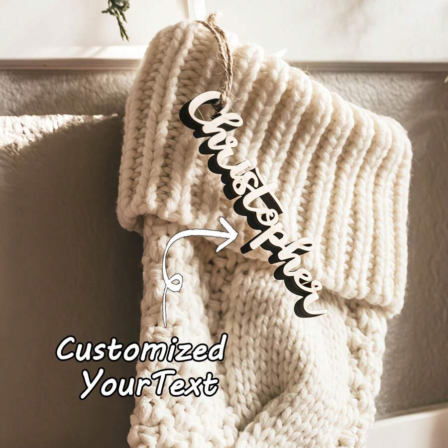 1 Etiqueta personalizada para calcetín de Navidad, Etiqueta de regalo de Navidad, Calcetín de punto, Etiquetas para regalos, Etiquetas de adorno con nombre, Etiquetas de madera personalizadas
