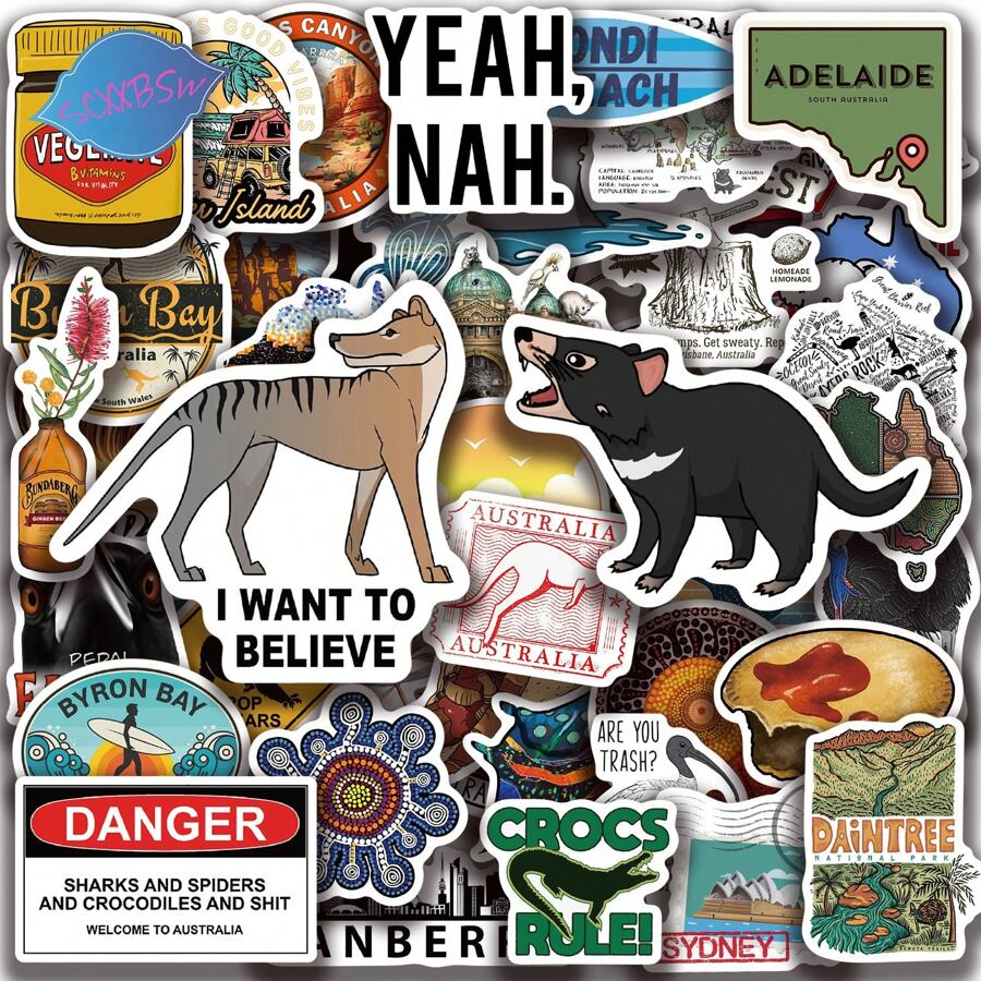 SCXXBSW SCXXBSW 50pcs Australian Stickers Creative Graffiti Stickers Office Supplies Mobile Phone Computer Stickers Highly Attractive Waterproof Cool Stickers Interesting Classic Gift Decoration Value Pack Cute Cartoon Stickers Cool Anime Stickers Handbook DIY Decoration Stickers Waterproof Mobile Phone Case Decoration Stickers