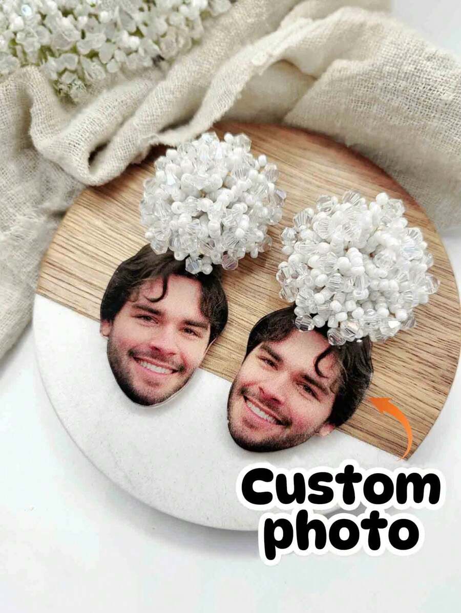 1pc Custom Face Earrings, Fiance Earring, Engaged, Bachelorette Party, Bachelorette Weekend, Gifts For Him, Bachelorette Jewelry, Bridal Jewelry,Maid Of Honor Gift, Groom Earrings,Personalized Gifts, Holiday Decorations