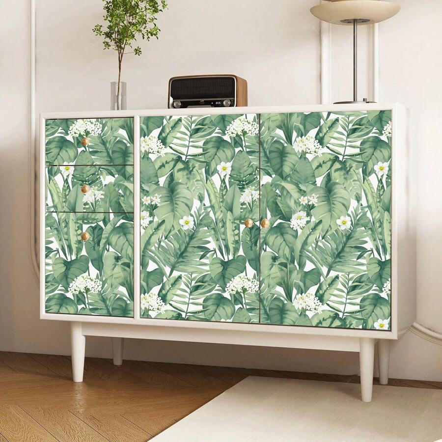 Tropische Blattpflanzen Muster Tapete, wasserfeste selbstklebende Vinylfolie, leicht ablösbar und klebbar, abnehmbare Kontaktfolie, Bohemian Palmenblatt Blumentapete, 1 Rolle - 44cm x 3/5/10m, geeignet für Heimdekoration, Tapete, Wanddekoration, Schlafzimmer, Badezimmer, Wohnzimmer, Küche, Herbstdekoration, Möbel Renovierung Aufkleber, Schrank, Regalauskleidung Dekor, Mietwohnung Studenten Dekoration, Abschluss Einweihungsgeschenk