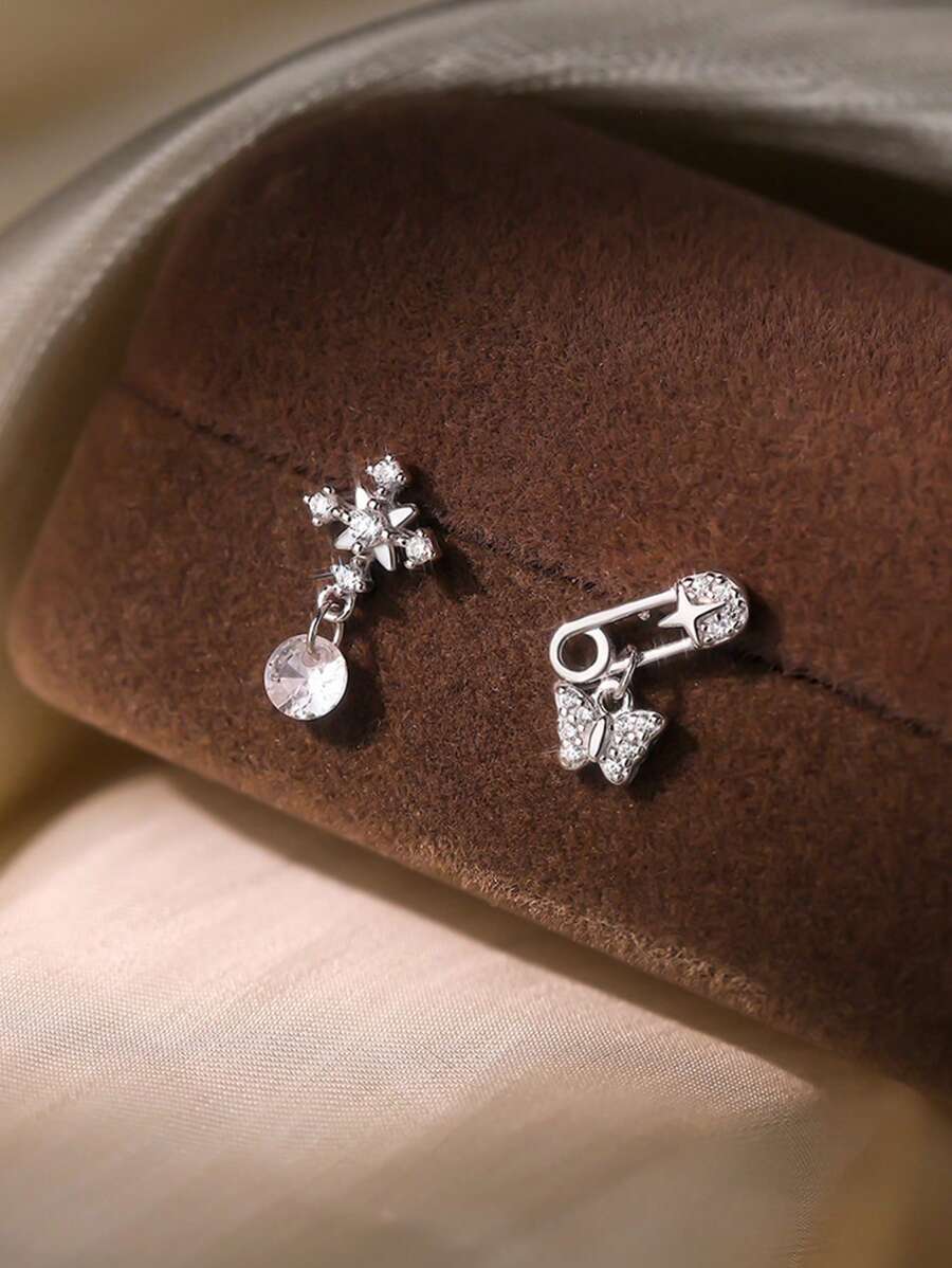 1 pieza Clip de mariposa de plata esterlina S925, pendientes minimalistas de Cruz de copo de nieve, adecuado para uso diario de mujeres, Día de la Madre, Novia, Regalo del Día de Pascua, Día de San Valentín