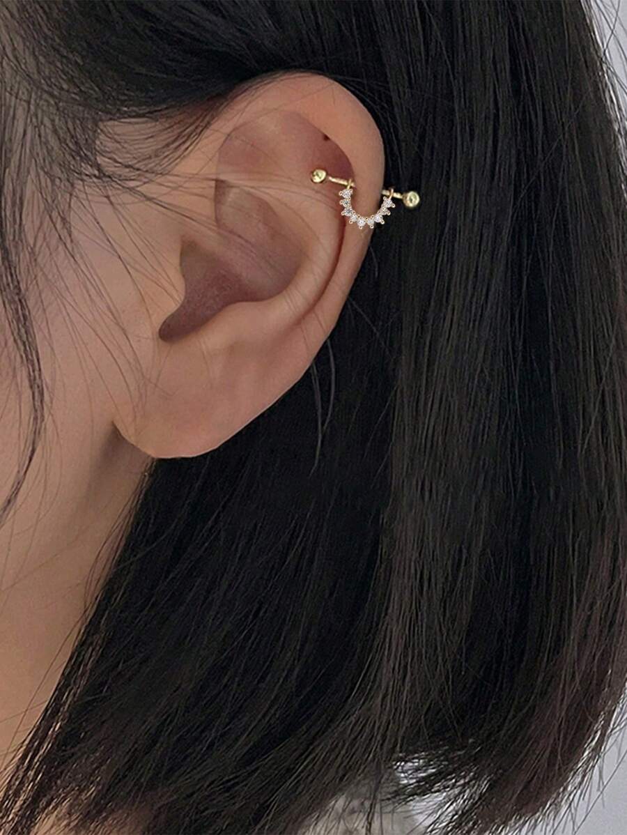 1 paire de boucles d'oreilles simples et en forme de U en zirconium cubique doré avec vis pour femmes
