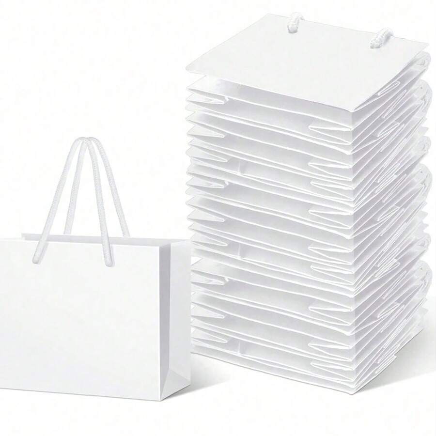 10 piezas Bolsas de regalo blancas con asas - Artesanos, organizadores de fiestas, regaladores, excelentes para bodas, cumpleaños, fiestas, manualidades, dar regalos y almacenamiento de joyas - Rosa Kraft (4 x 5 x 2 pulgadas) Bolsas pequeñas a medianas para favores de fiesta