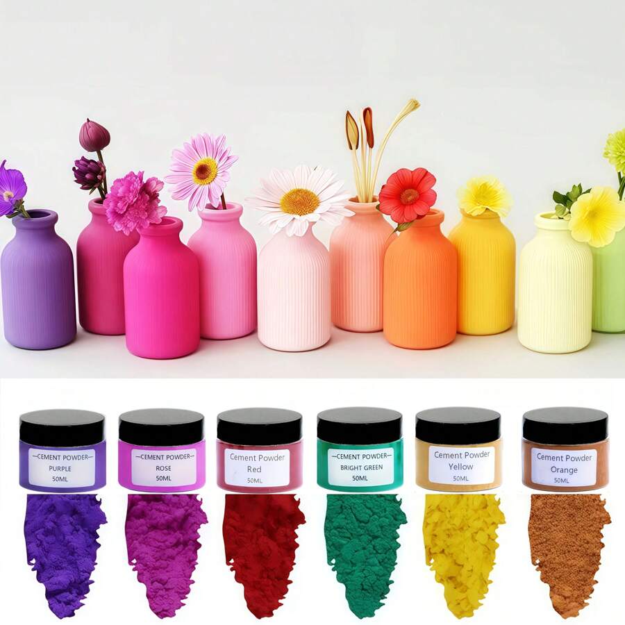 6 Stücke Set Gipszementpigmentpulver, 50ml/1,69oz Gipspigmente - wasserbasierter Farbstoff für Gips, Harz Basteleien & Schmuckherstellung, Pulverfarbpigment für Harz Basteleien
