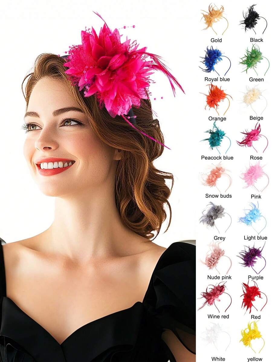 1 Stück Blumen-Haarband Fascinator Hut Tea Party Kopfbedeckung mit Federn Derby Hochzeit Fascinator auf Haarband für Mädchen und Frauen