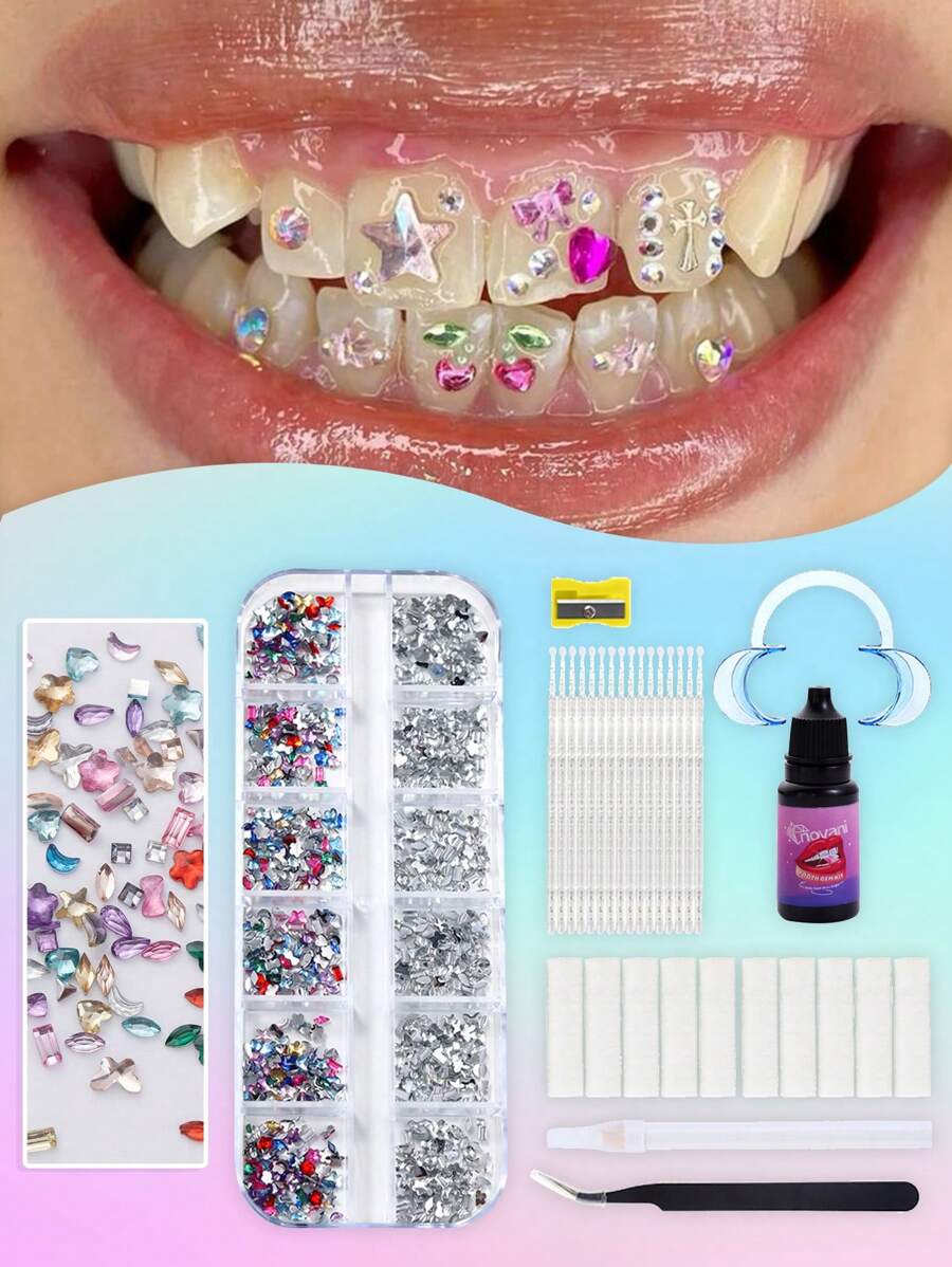 novani Kit de 12 rejillas de resina joya dental DIY con kit de joyas de moda para iniciarse en las joyas dentales