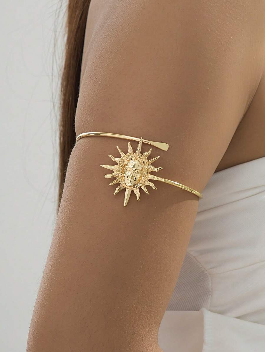 1 pieza Brazalete metálico con forma de sol de estilo vintage y único para mujeres