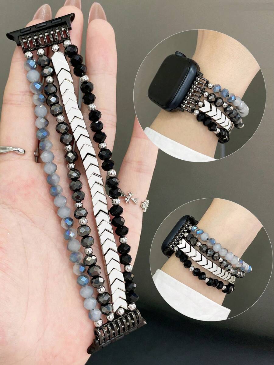 Perlen Armband Band für 38mm 40mm 41mm 42mm 44mm 45mm 46mm 49mm - Bohemischer Stil elastisches Stretch Band - handgefertigtes Kristall Perlenarmband - elegantes, bequemes Damen Uhrenarmband - perfekt für Business, Dates, Hochzeiten, Partys, Alltag - ideales Geschenk für sie - hochwertiges Ersatz Armband Zubehör
