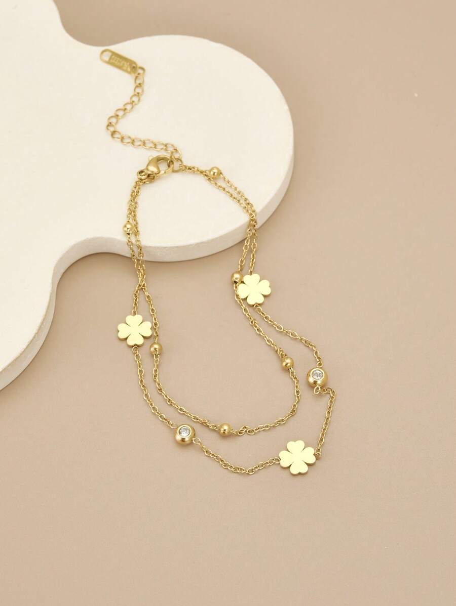 1pc Rhinestone Stainless Steel Women's Summer Beach Fashion Anklet (The Number Of Beads May Have A Deviation, The Number Of Beads Is Subject To The Size)