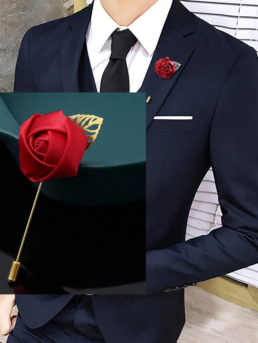 1 pieza Alfiler de solapa de moda para hombre, broche de flor artificial para el novio, decoración del pecho del traje de boda, boutonnière para maestro de ceremonias