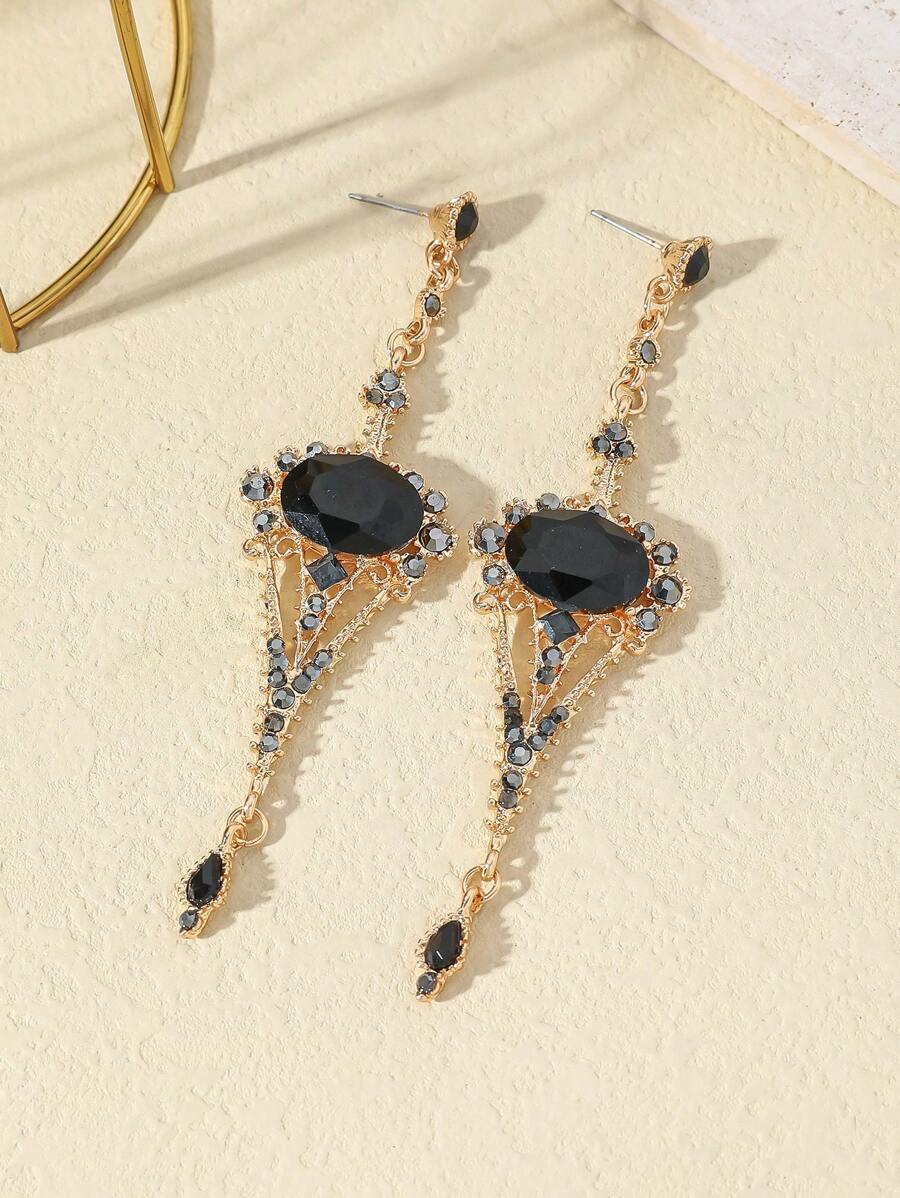 1 Pair Elegant Luxury Full Diamond Long Dangle Earrings, Suitable For Women To Wear On Important Occasions