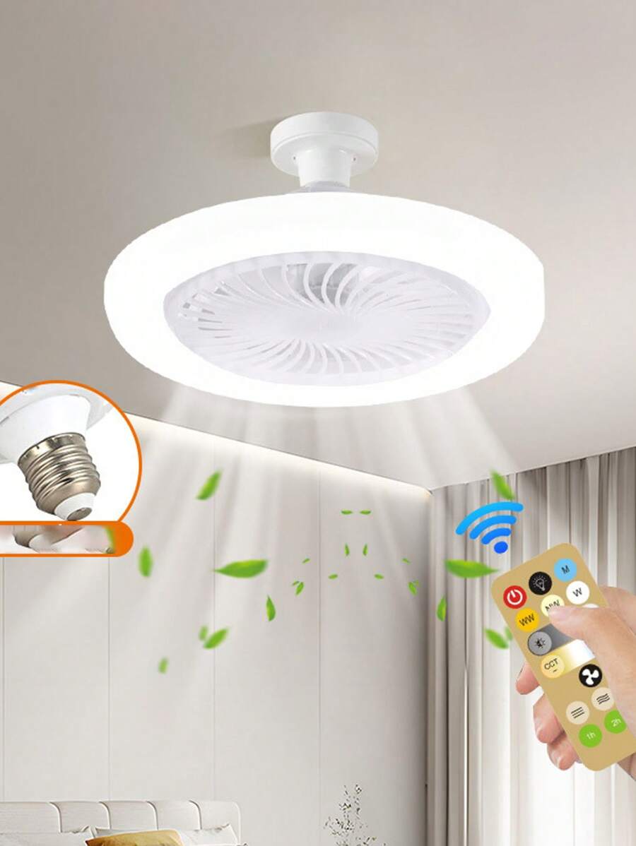 Lámpara de ventilador pequeña E27 con boca de rosca, iluminación para dormitorio, ventilador integrado, lámpara de ventilador de techo de tres colores para el hogar