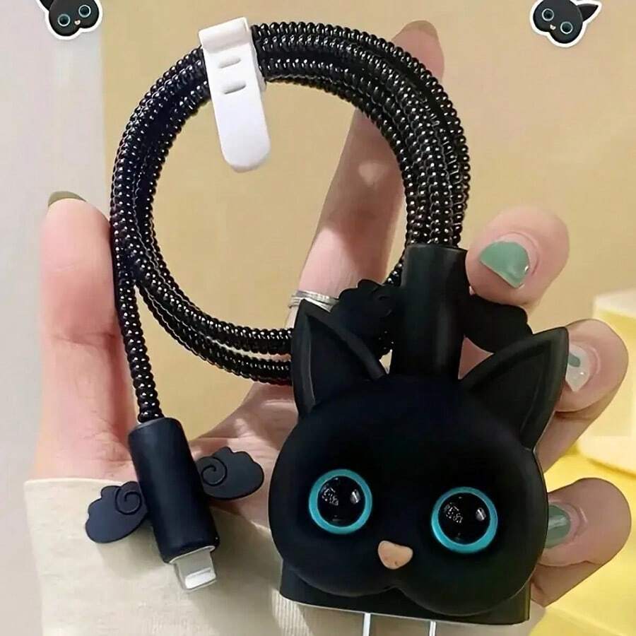 Cute Cat Design Charger Protector, Data Cable Protector, Cord Organizer, Fast Charging Head Anti-Bending Cable Winder, Great Gift For Boyfriend/Girlfriend Charger Accessories, Phone Accessories