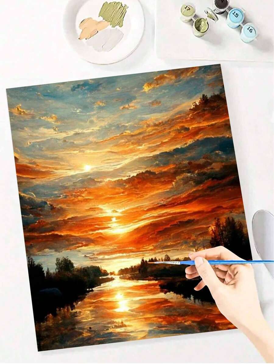Neue digitale Ölmalerei-Set für Anfänger - Wunderschöne Sonnenuntergangszene, super hochauflösendes Muster, reichhaltige und leicht zu verwendende Farben, mühelos künstlerische Meisterwerke erstellen, ideal für Dekorationen und Geschenke! Hochwertige digitale Ölmalerei, umfangreiche Motivauswahl, reichlich Farben, erleben Sie die Erfüllung eines Meisters der Malerei von Zuhause aus, ohne Rahmen 40x50cm