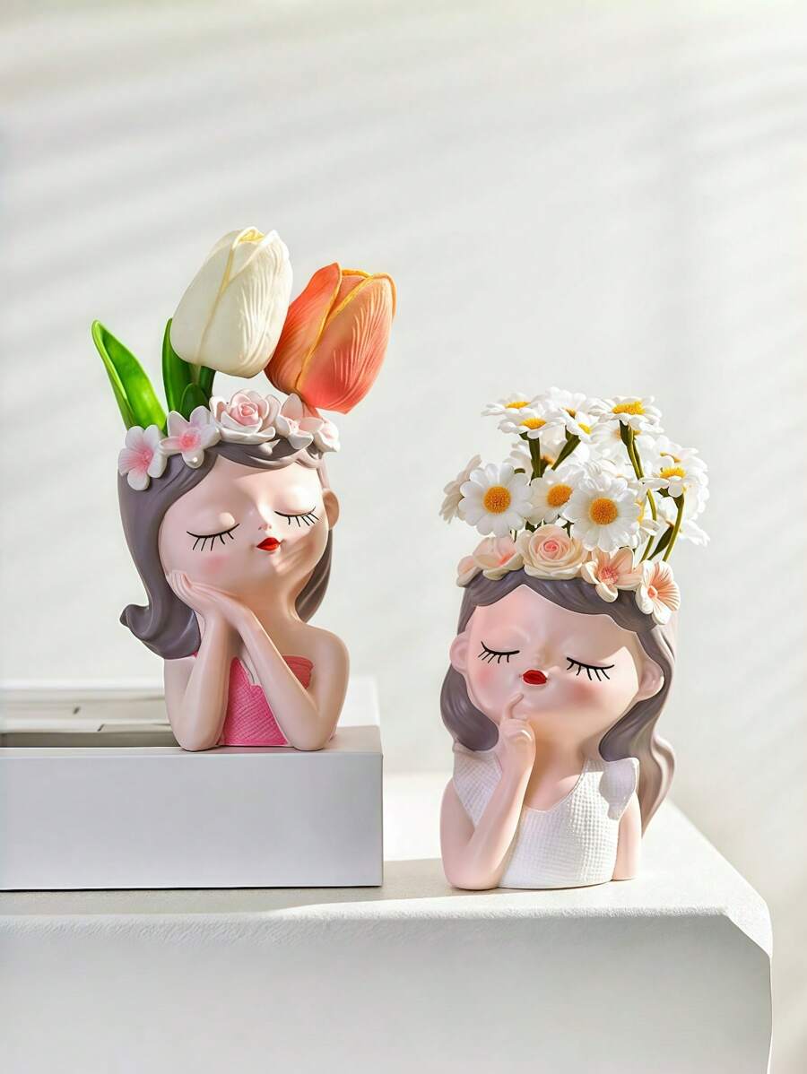 Multi-Functional Cosmetic Brush Storage Bucket, Pen Container, Ornaments, Vases, Bathroom Dresser And Office Desktop Multi-Functional Storage Box With Bright Girl Shape, Suitable For Multi-Functional Storage Flowerpots In Restaurants, Bathrooms, Rooms And Other Places.