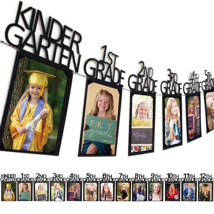 13pcs Graduation Party Decorations 2025 Graduation Photo Banner For Class Of 2025 Decorations K-12 Photo Display For High 5th 8th Grade Graduation Party Supplies(Black)