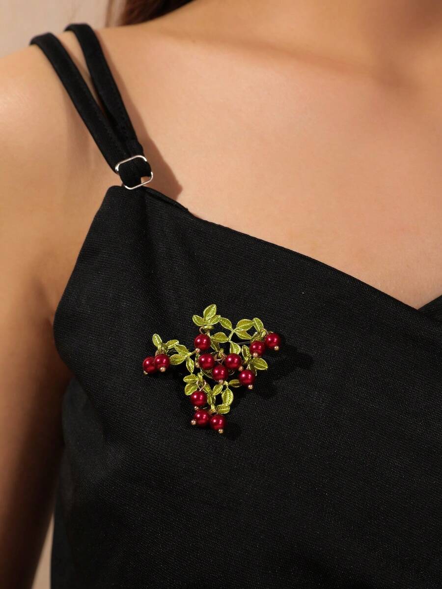 1pc Women's Handmade Cranberry Metal Brooch, Suit/Dress Accessory