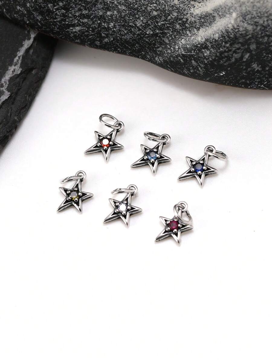 1 pieza Simple y único colgante de plata esterlina 925 con estrella brillante y piedra natal. Regalo de joyería delicada para mujeres u hombres