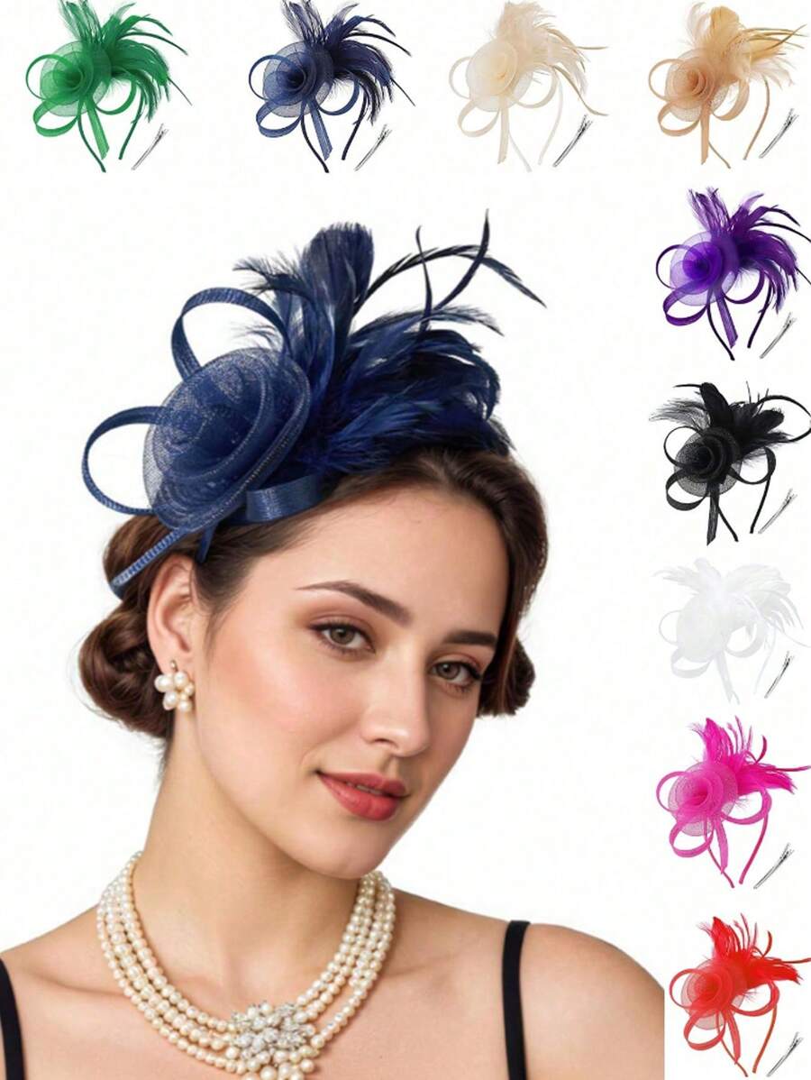1 Stück elegantes Federhaarbandaccessoire mit Mesh, Braut-Hochzeit Haarschmuck, Kostümparty Kopfschmuck, Geschenk zum Muttertag/Abiball/Erntedank/Weihnachten/Karneval
