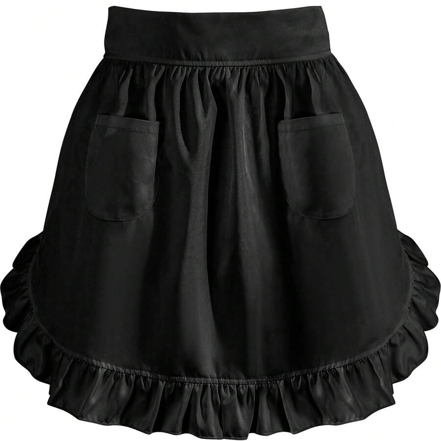 A Variety Of Colors And Styles Of Semi-Aprons-Fashionable Kitchen Clothes Suitable For Women, Chefs And Waitresses, Ruffled Hem, Very Suitable For Cooking And Service.