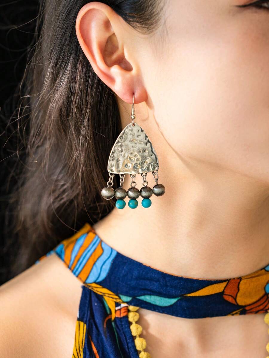 1 Paar Vintage Türkis Tropfen Ohrringe im Boho-Stil, Cut Out Troddel Hängeohrringe