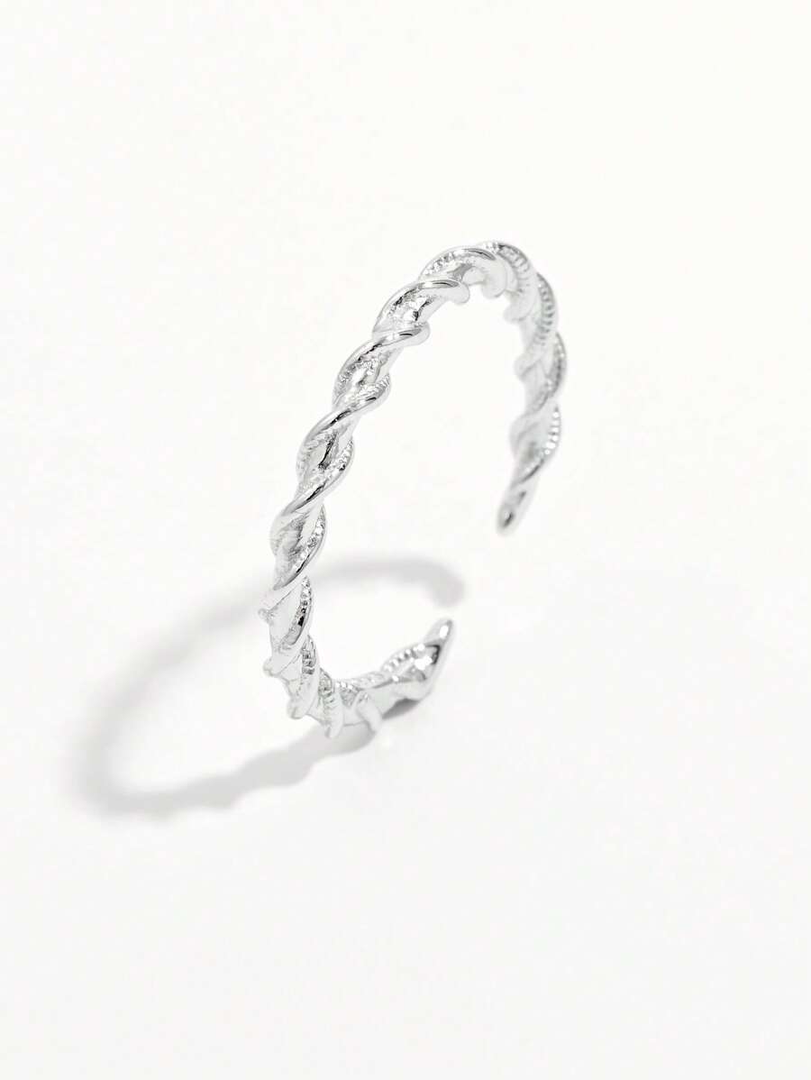 1 pieza Anillo abierto ajustable de plata de ley 925 con diseño clásico y elegante de trenza retorcida, regalo de joyería para accesorios y fiestas de mujeres