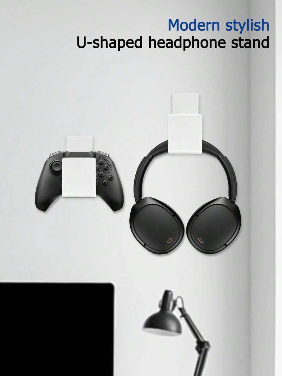 Non Drilling Multifunctional Hook Computer Headphone Stand, Head Mounted Bracket, Bluetooth Headset Storage Hook, Adhesive Wall Mounted Handle, Hanging Rack, Minimalist Solid Color