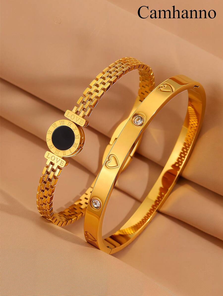 Camhanno Conjunto de 2 pulseiras vintage multicoloridas de aço inoxidável com design exclusivo em formato de coração para uso diário, presente perfeito para homens e mulheres, joias da moda