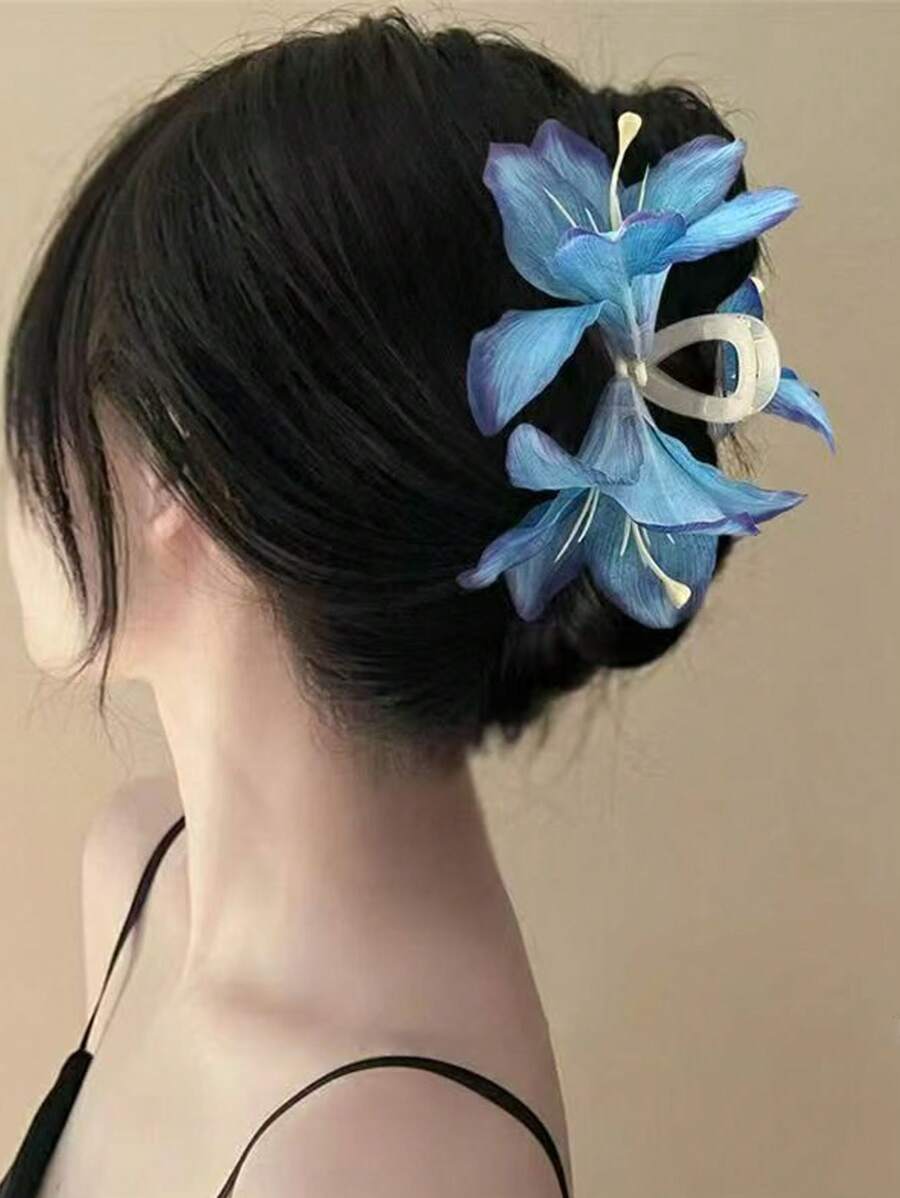 1 pezzo Fermaglio per capelli doppio lato con fiore di giglio personalizzato per donna, semplice e versatile, elegante per la parte posteriore della testa, accessorio per capelli, accessori da spiaggia