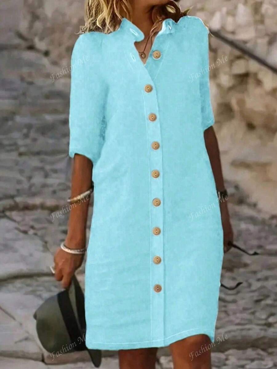 Abito midi minimalista di colore unito, casual