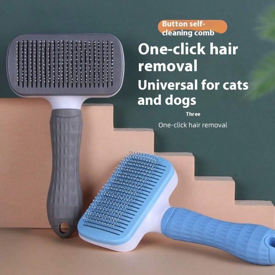 1pc Pet Grooming Brush, Cat And Dog Universal Cleaning Comb, Pet Brush, Pet Comb, Hair Cleaning Comb, One Click Hair Removal Comb, Cat Hair Removal Comb Silicone Dog Comb With Easy To Clean Button, Pet Massage Comb For Effective Knotting And Hair Removal, Ergonomic Handle Suitable For Dogs