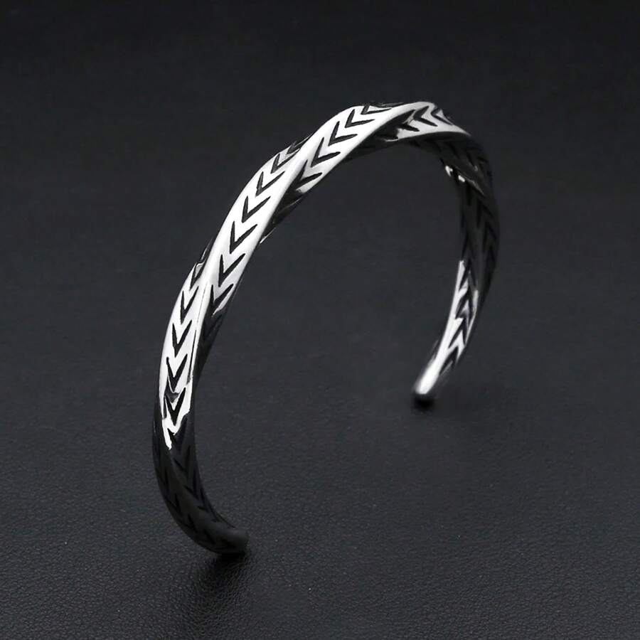 1pc Minimalist Vintage Stainless Steel Twisted Bangle, Suitable For Men And Women Daily Wear