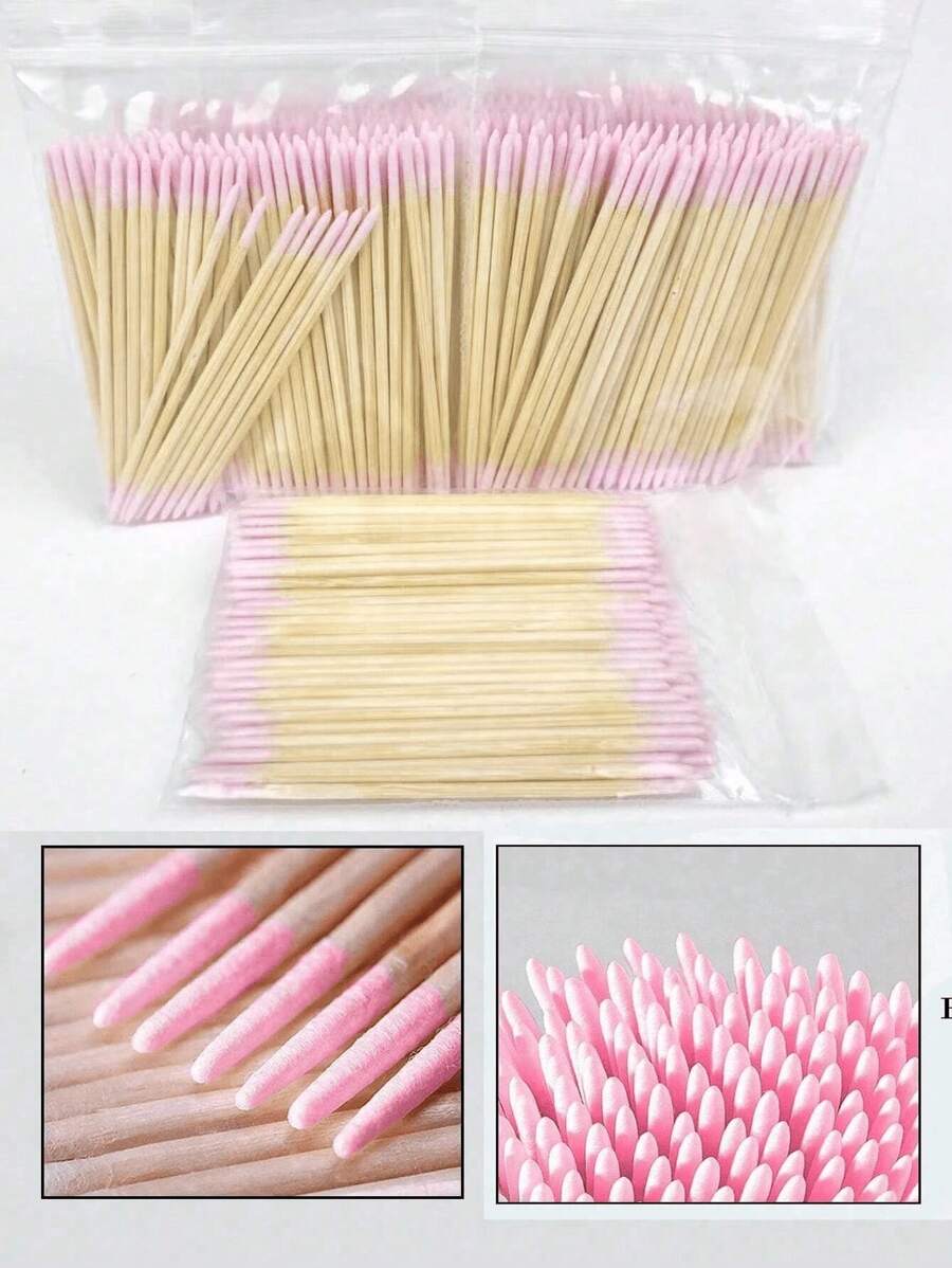 100 Stück, 300 Stück, 500 Stück, 1000 Stück, 2000 Stück doppelseitige Nagellackentferner Holzstäbe, kleine spitze doppelseitige Make-up-Entferner Werkzeuge, kosmetische Reinigungsholzstäbe