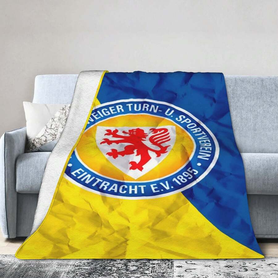 Eintracht Brunswick Flannel Blanket - Official Team And Founded In 1895 Design, Vibrant Blue & Yellow Sports Themed Blanket, Soft And Warm For Fans Year-Round, Essential For Home Decor And Match Days