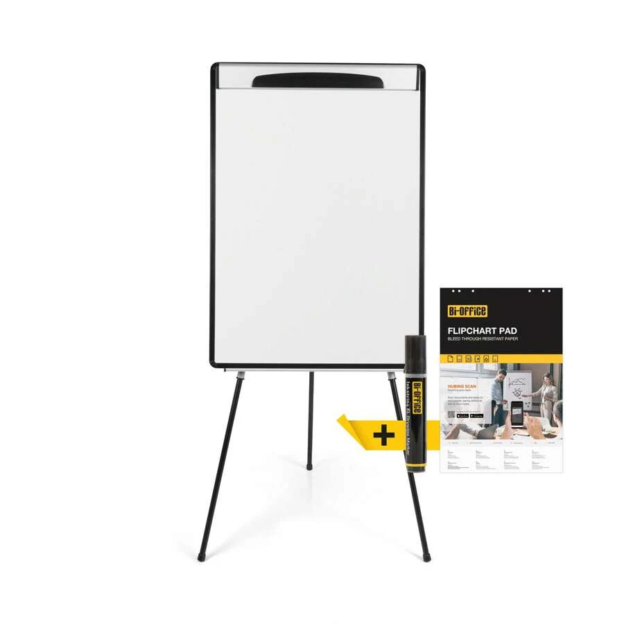Bi-Office Cavalletto magnetico a treppiede design - 70 x 100 cm (formato europeo), superficie in acciaio laccato, telaio in alluminio e plastica nera