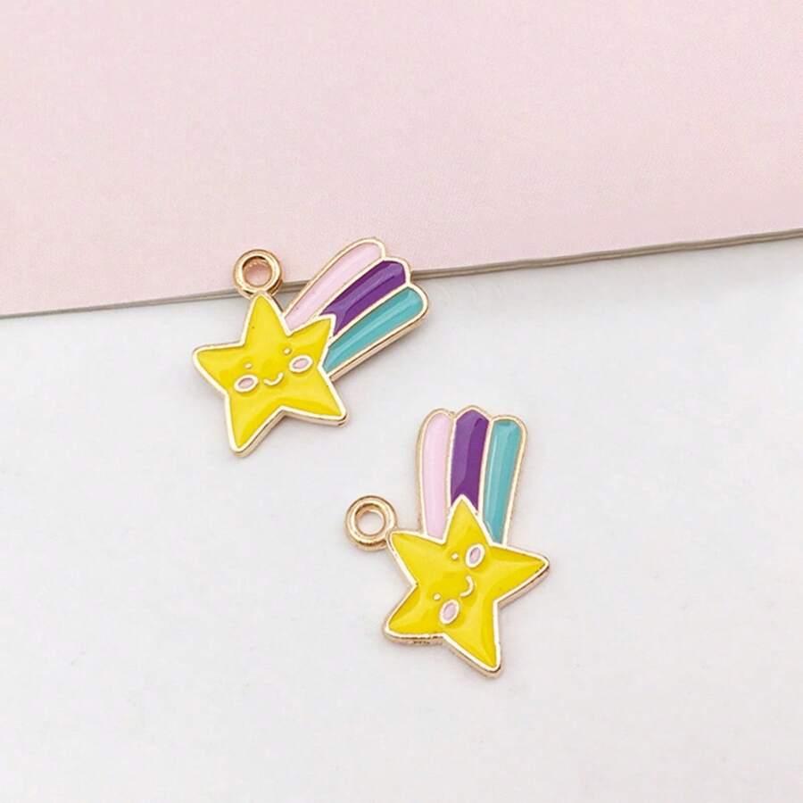 10pcs Zinc Alloy Meteor & Smiling Face Pendant, Suitable For DIY Necklace, Bracelet, Earring, Keychain Jewelry Making